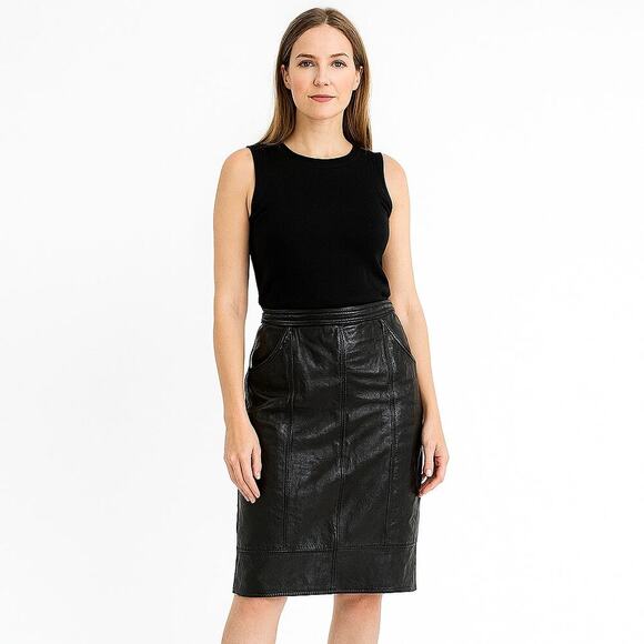 La Vogue Dresses & Skirts - 80s Vintage Genuine Black Leather Sexy Vixen knee Length Skirt Size 8